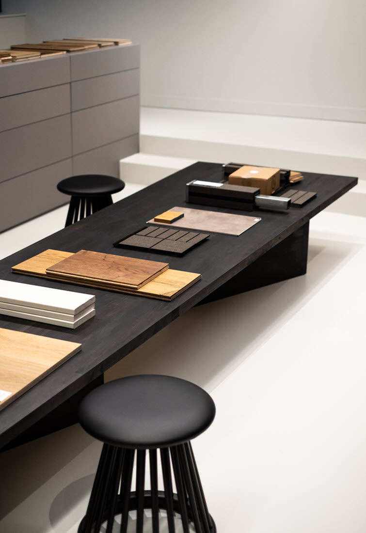  Showroom with grey Fibralux sample cabinets